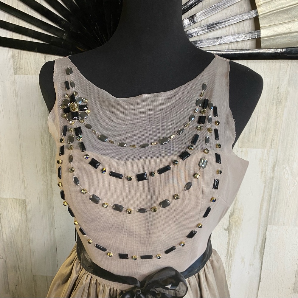Chic Mesh Beige Dress with Embellishments